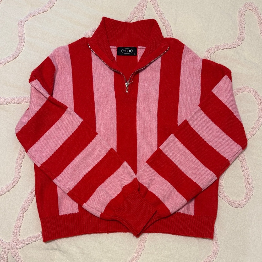 Cider Red and Pink Striped Turtleneck Sweater